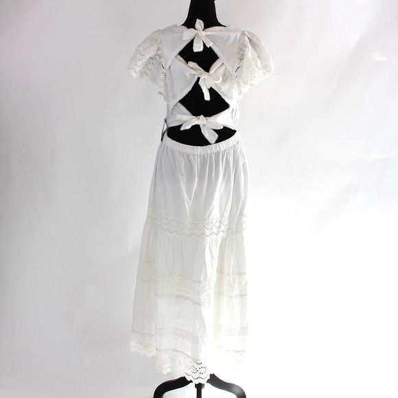 Sea Georgina White Eyelet Flutter Sleeve Cotton Dress 12 NEW V-Neckline Midi L - Picture 6 of 9